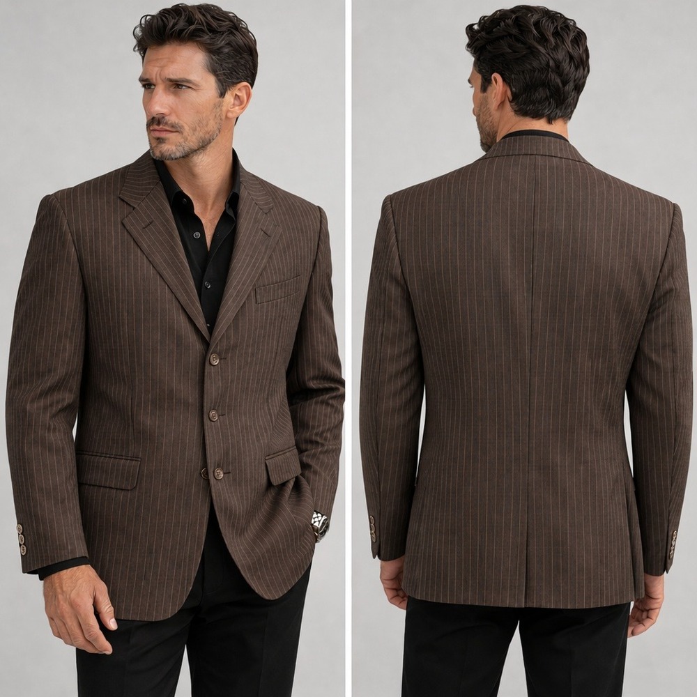 Alessandro Gilles Brown Pinstripe Wool Blazer Mens 52 Made in Italy Angelico 42R